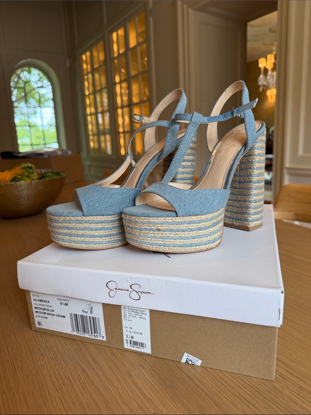 Jessica Simpson Light Blue Denim Platform T-Strap Sandals
